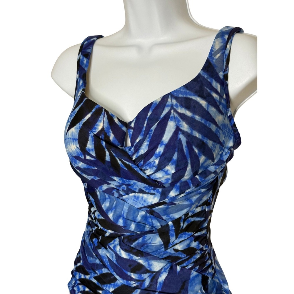 Miraclesuit One Piece Swimsuit Size 12 Blue Tropical Tummy Control - Picture 2 of 6